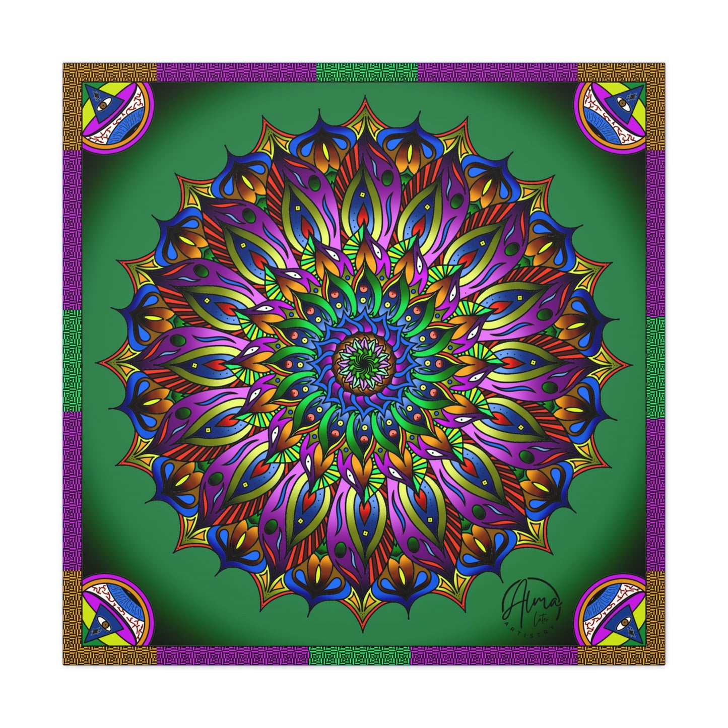 AlmaLaterArt, Mandala Meditation tool Art canvas, Psychedelic Visionary Art, Spiritual Wall Decor, Boho Home Decor, Mandala Art