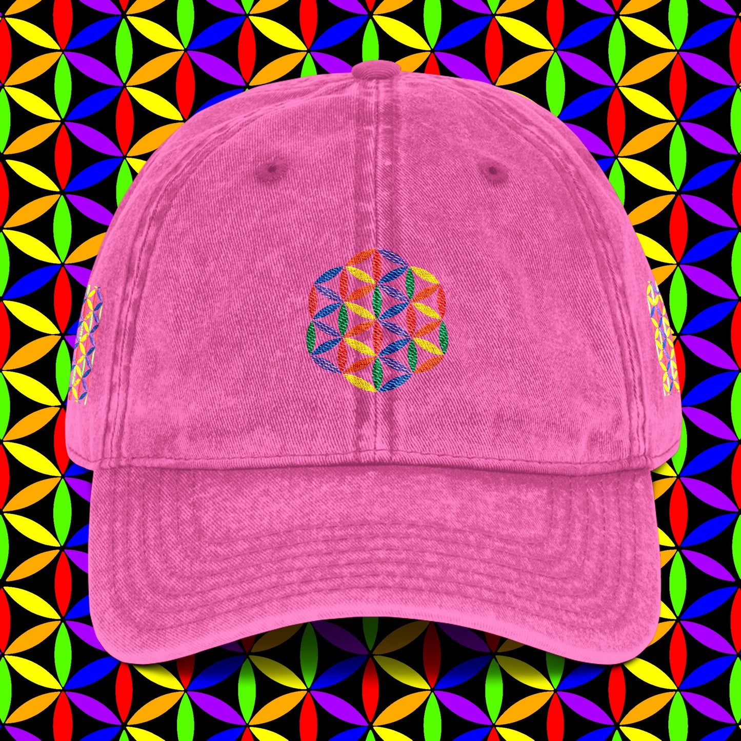 Embroidered Dad Hat | Rainbow Flower of Life Design | 100% Cotton | Conscious Spiritual Dad Hat | Sacred Geometry Hat Embroidery