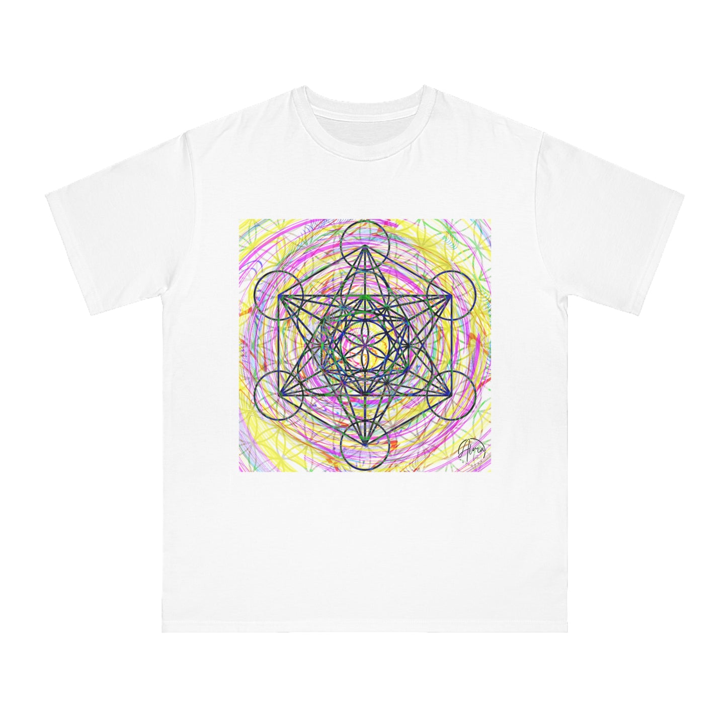 Metatrons Cube Art T-Shirt, 100 % Organic Cotton, Trippy Psychedelic Sacred Geometry Tee, Hippie Good Vibes Shirt, Art Logo, Conscious Creator