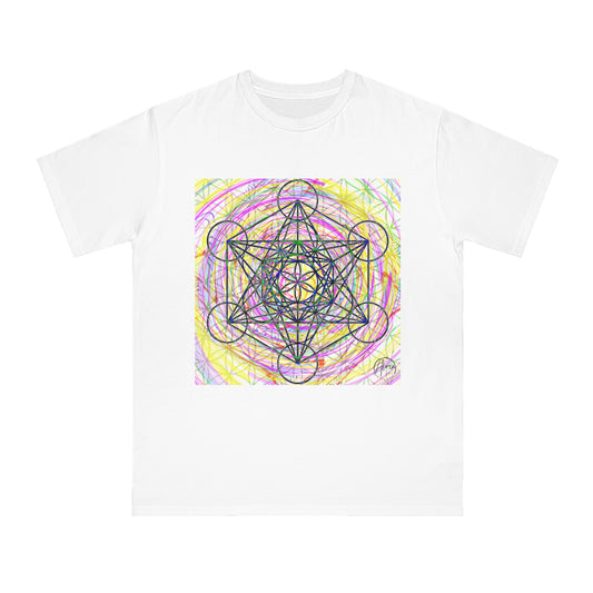 Metatrons Cube Art T-Shirt, 100 % Organic Cotton, Trippy Psychedelic Sacred Geometry Tee, Hippie Good Vibes Shirt, Art Logo, Conscious Creator