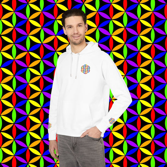 Organic Cotton Hoodie, Rainbow Flower of Life (Embroidery), Sustainable Sweatshirt, Conscious Clothing, Mindful Fashion, Nature