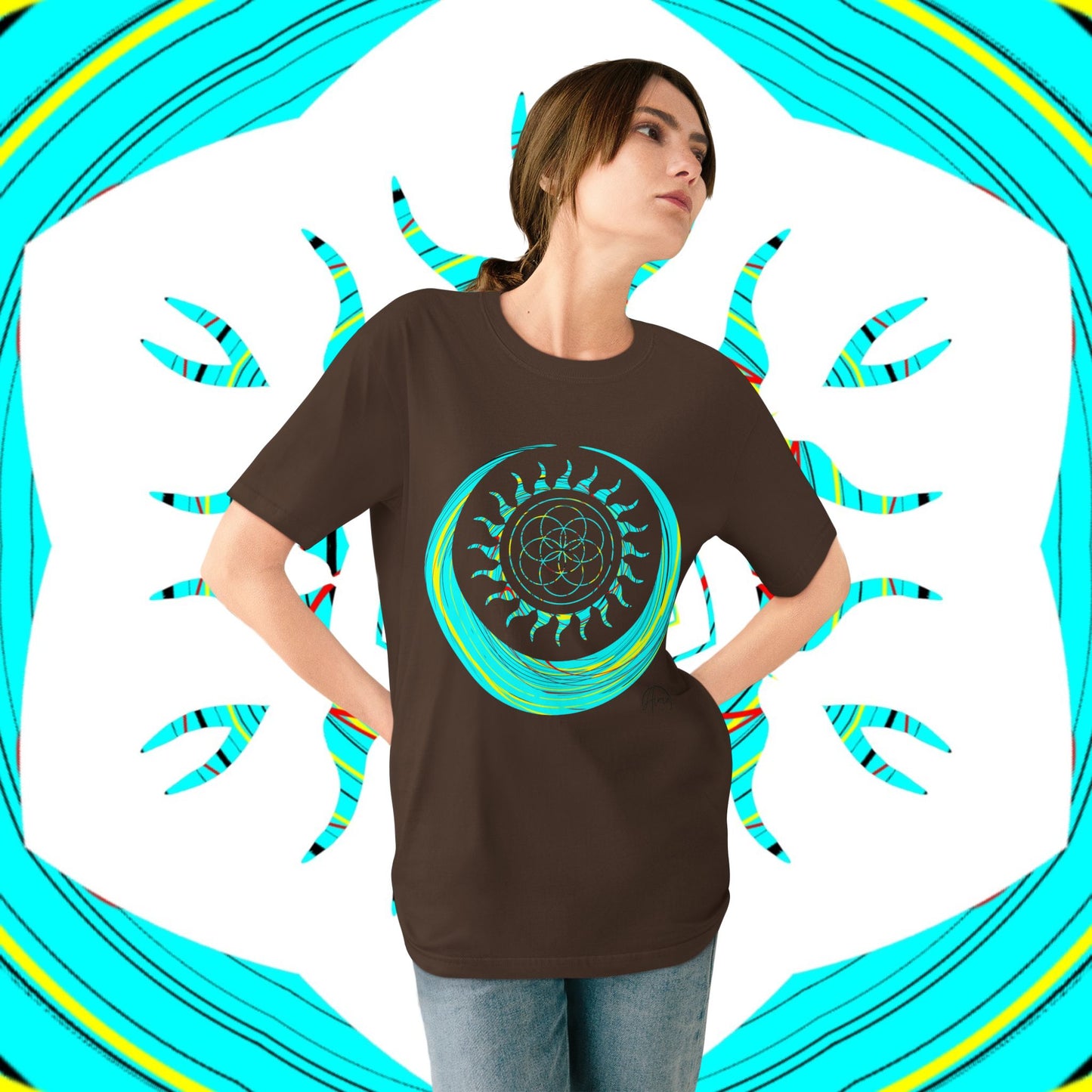 Sun and Moon T-shirt, Organic Cotton, Seed of Life Design, Spiritual Art Shirt, Cosmic Tee, Boho Shirt, Nature Lover Top, Celestial Clothing, Yoga