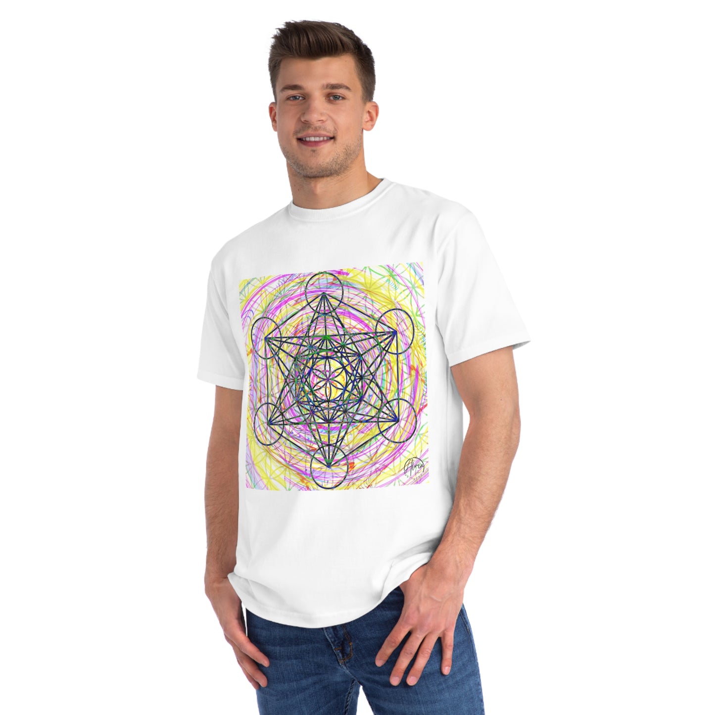 Metatrons Cube Art T-Shirt, 100 % Organic Cotton, Trippy Psychedelic Sacred Geometry Tee, Hippie Good Vibes Shirt, Art Logo, Conscious Creator