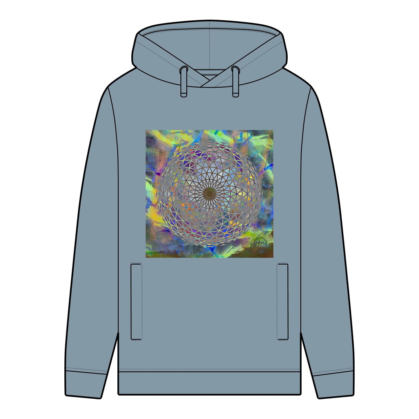 Organic Hoodie with Eye of the Storm Torus Art Sacred Geometry Design