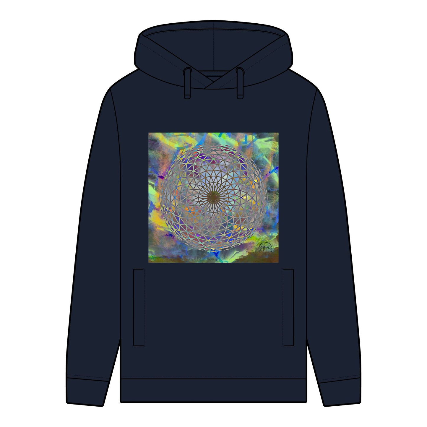 Organic Hoodie with Eye of the Storm Torus Art Sacred Geometry Design