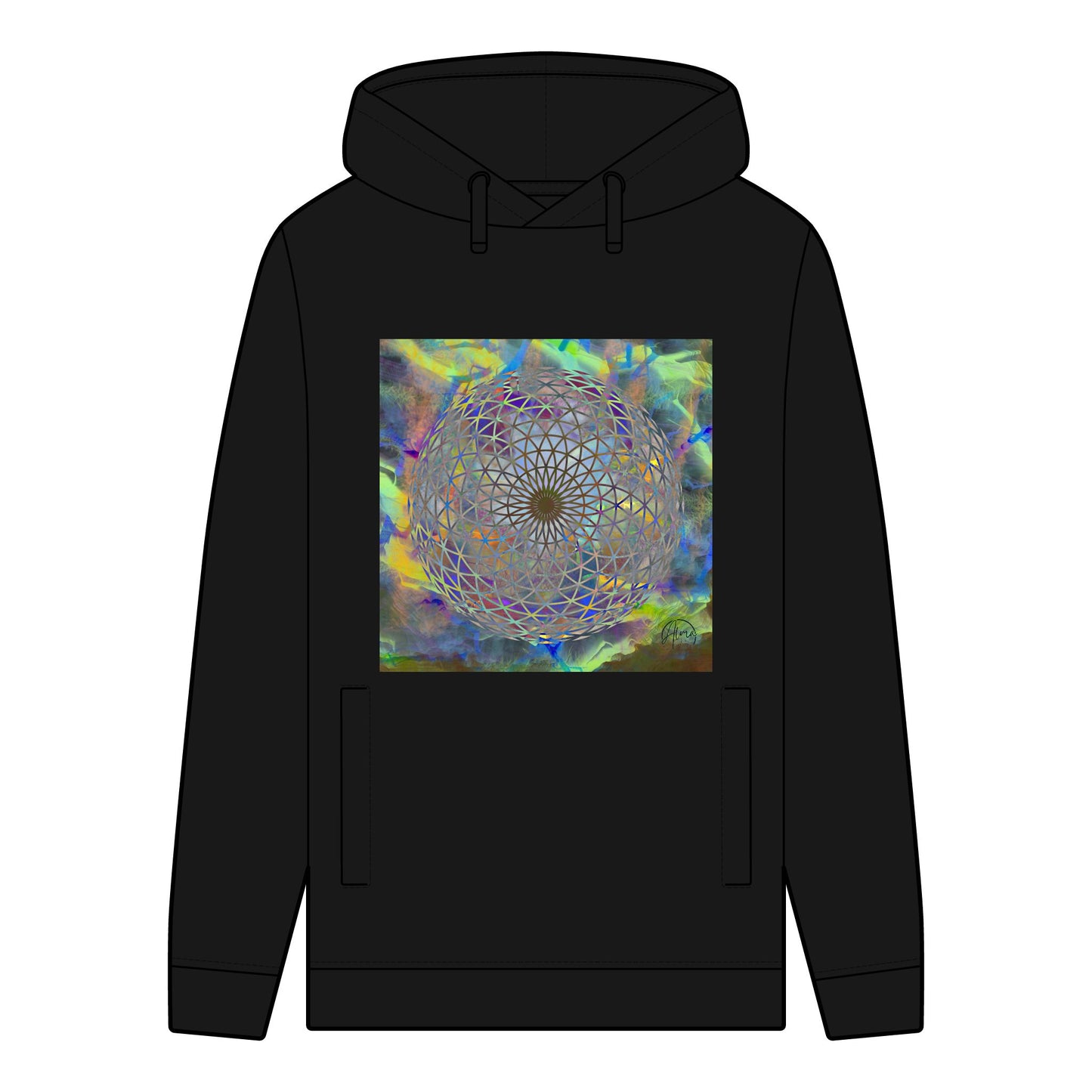 Organic Hoodie with Eye of the Storm Torus Art Sacred Geometry Design