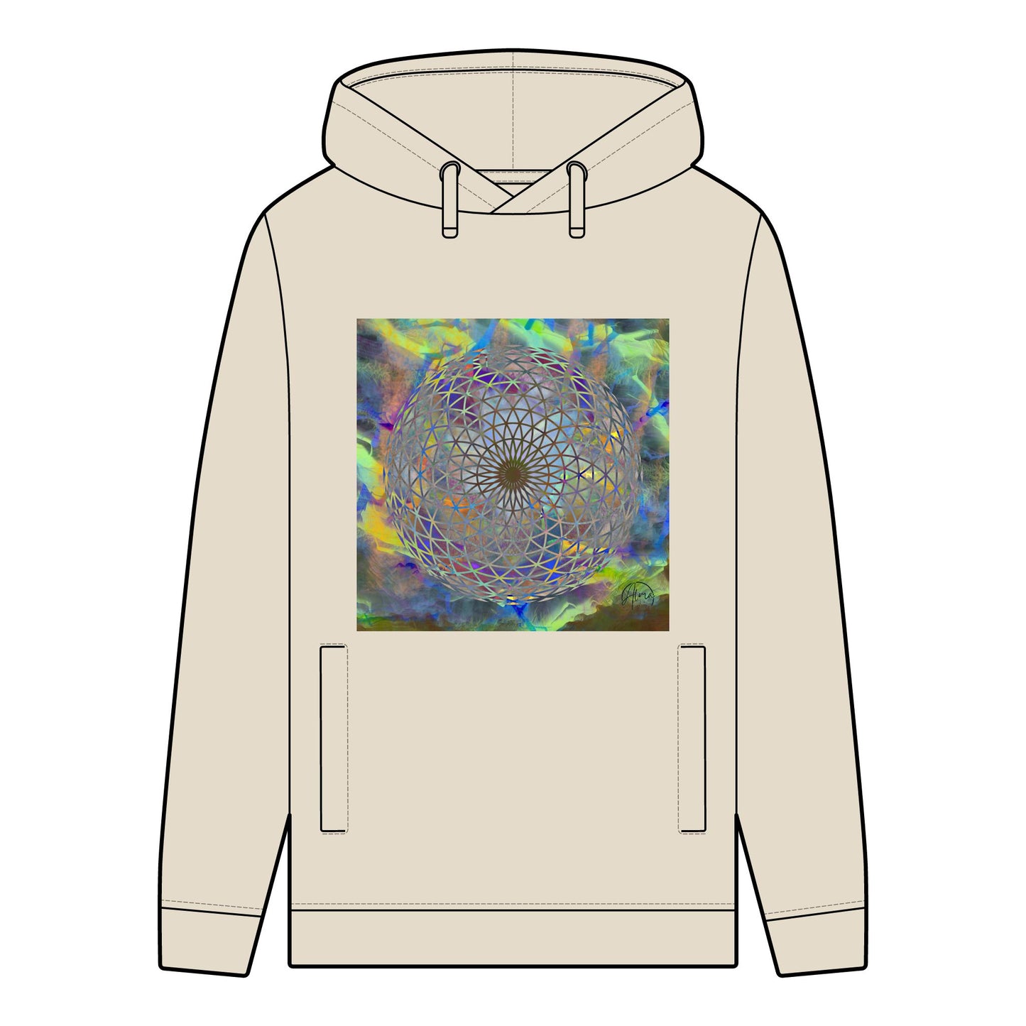 Organic Hoodie with Eye of the Storm Torus Art Sacred Geometry Design