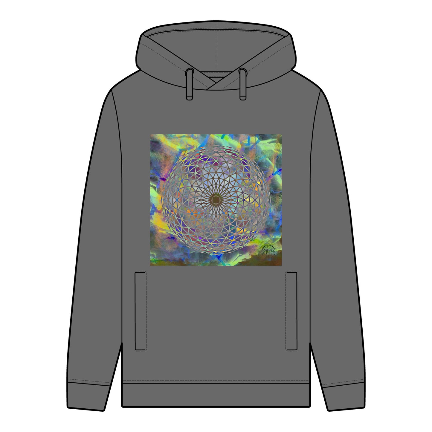 Organic Hoodie with Eye of the Storm Torus Art Sacred Geometry Design