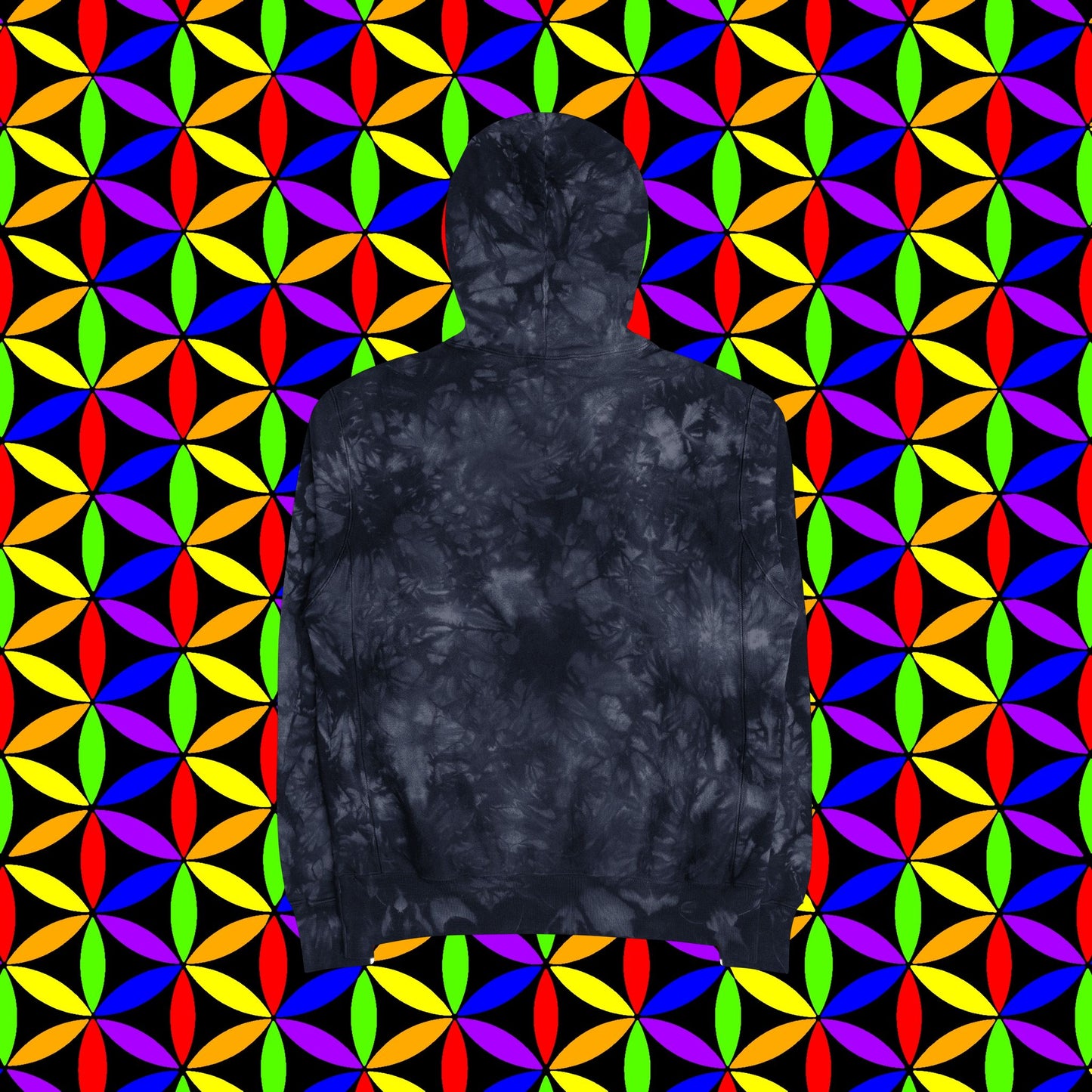 Tie-Dye Hoodie, Rainbow Flower of Life Design, Art Hoodie, Festival Rave, Conscious Creator, Visionary Artist, Spiritual People, Embroidered Hoodie