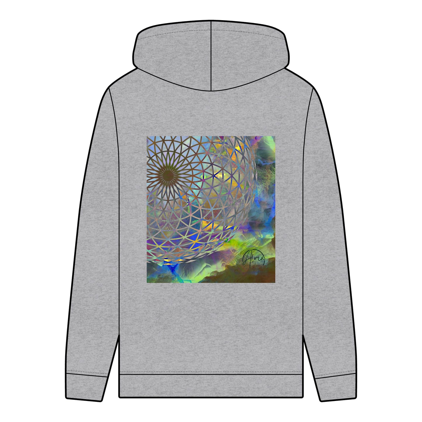 Organic Hoodie with Eye of the Storm Torus Art Sacred Geometry Design
