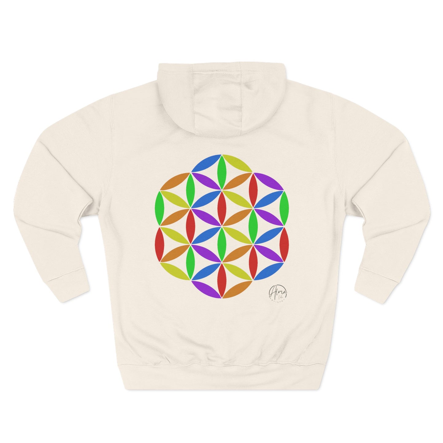 Fleece Art Hoodie, Sacred Geometry Rainbow Flower of Life Art, Psychedelic Visionary Logo Design, AlmaLaterArt, Trippy Hoodie, Festival